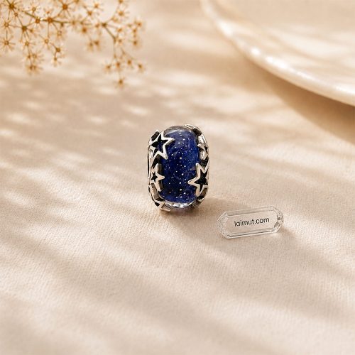 Charm Pandora 790015C00 Galaxy Blue & Star Murano Charm | Laimut | Ảnh chụp thực tế