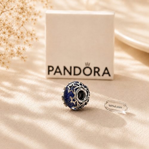 Charm Pandora 790015C00 Galaxy Blue & Star Murano Charm | Laimut | Ảnh chụp thực tế fullbox
