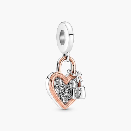 Charm Pandora 780087C01 Heart Padlock Double Dangle Charm | Laimut | Ảnh 3D