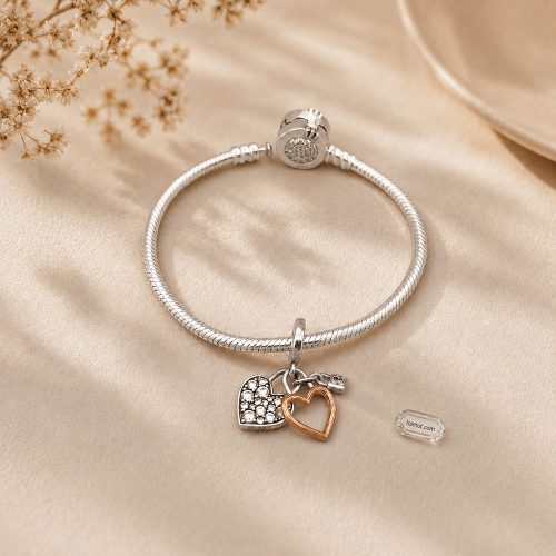 Charm Pandora 780087C01 Heart Padlock Double Dangle Charm | Laimut | Ảnh chụp thực tế