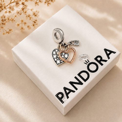Charm Pandora 780087C01 Heart Padlock Double Dangle Charm | Laimut | Ảnh chụp thực tế