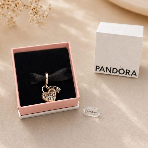 Charm Pandora 780087C01 Heart Padlock Double Dangle Charm | Laimut | Ảnh chụp thực tế fullbox