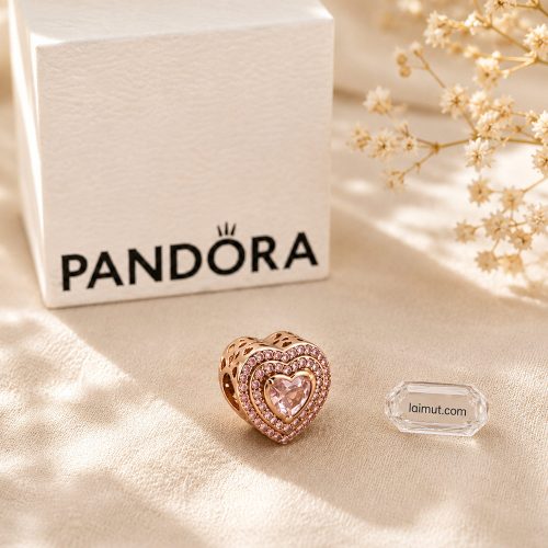 Charm Pandora 789218C01 Sparkling Levelled Heart Charm | Laimut | Ảnh chụp thực tế