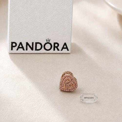 Charm Pandora 789218C01 Sparkling Levelled Heart Charm | Laimut | Ảnh chụp thực tế fullbox