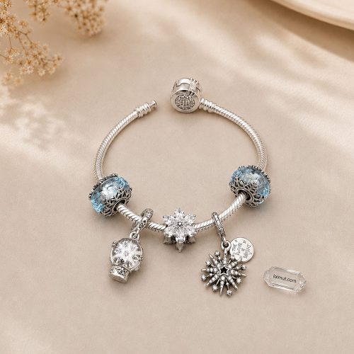 Charm Pandora 792377C00 Winter Blue Snowflake Murano Charm | Laimut | Ảnh chụp thực tế