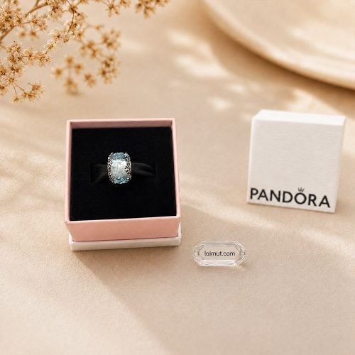 Charm Pandora 792377C00 Winter Blue Snowflake Murano Charm | Laimut | Ảnh chụp thực tế fullbox