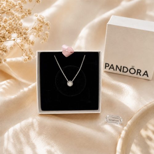 Dây chuyền Pandora 396240CZ Round Sparkle Halo Necklace | Laimut | Ảnh chụp thực tế full box