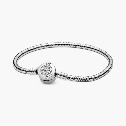 Vòng charm Pandora 599046C01 Sparkling Crown O Snake Chain Bracelet | Laimut | Ảnh 3D
