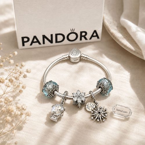 Vòng charm Pandora 599046C01 Sparkling Crown O Snake Chain Bracelet | Laimut | Ảnh chụp thực tế