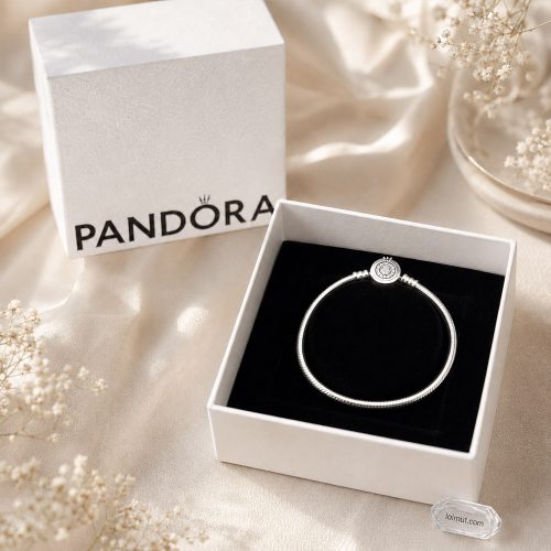 Vòng charm Pandora 599046C01 Sparkling Crown O Snake Chain Bracelet | Laimut | Ảnh chụp thực tế fullbox