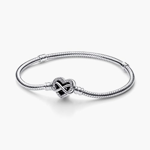 Vòng charm Pandora 592645C01 Sparkling Infinity Heart Clasp Snake Chain Bracelet | Laimut | Ảnh 3D