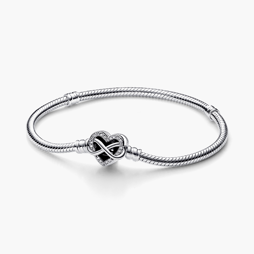Vòng charm Pandora 592645C01 Sparkling Infinity Heart Clasp Snake Chain Bracelet | Laimut | Ảnh 3D