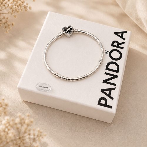 Vòng charm Pandora 592645C01 Sparkling Infinity Heart Clasp Snake Chain Bracelet | Laimut | Ảnh chụp thực tế