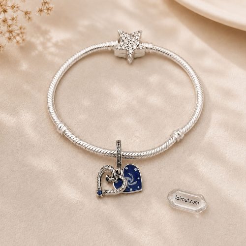 Charm Pandora 792356C01 Celestial Shooting Star Heart Double Dangle Charm | Laimut | Ảnh chụp thực tế