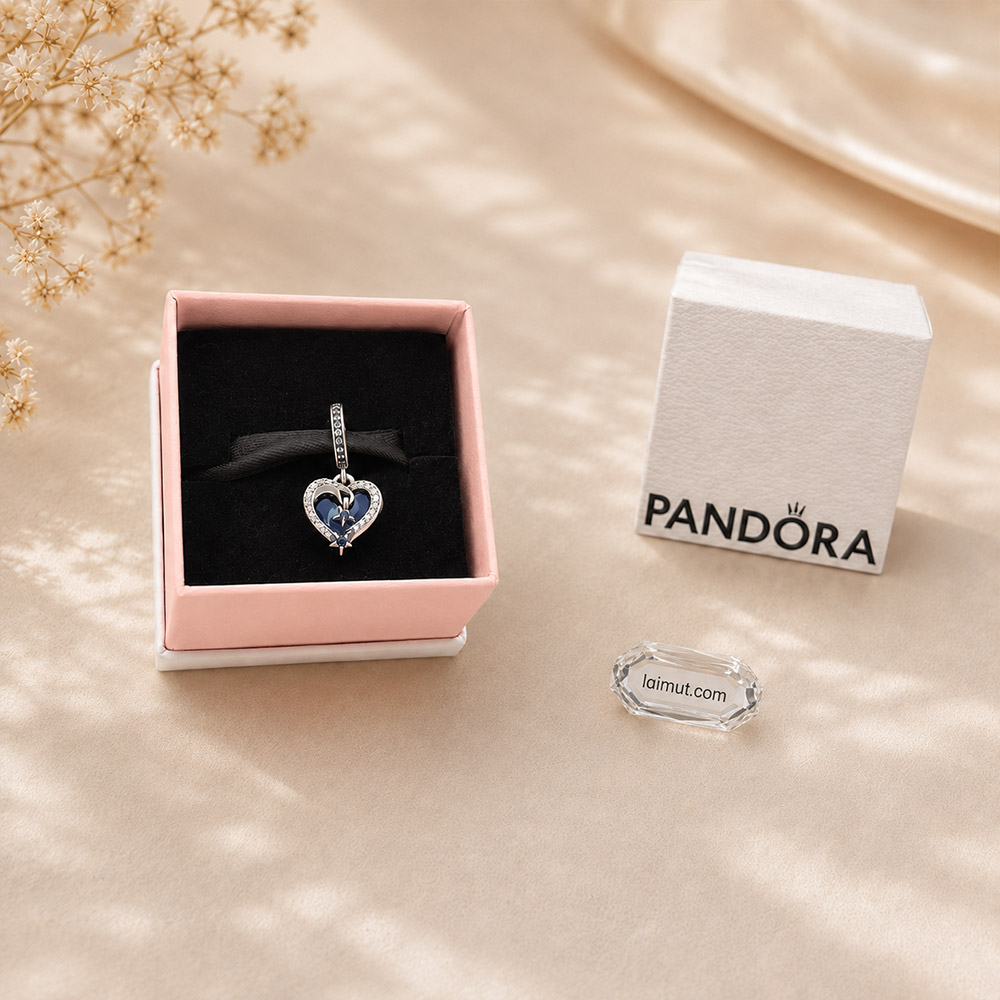Charm Pandora 792356C01 Celestial Shooting Star Heart Double Dangle Charm | Laimut | Ảnh chụp thực tế fullbox