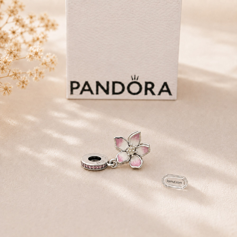 Charm Pandora 790667C01 Cherry Blossom Dangle Charm | Laimut | Ảnh chụp thực tế