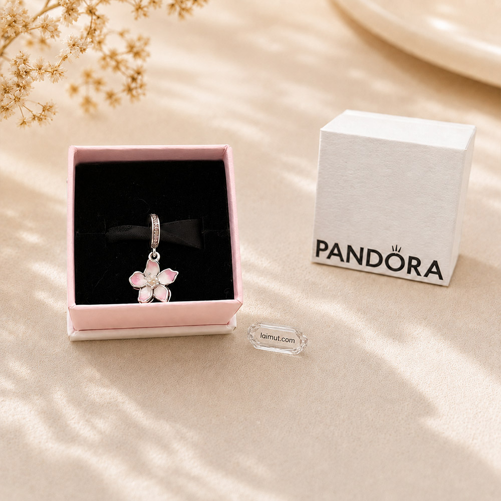 Charm Pandora 790667C01 Cherry Blossom Dangle Charm | Laimut | Ảnh chụp thực tế fullbox