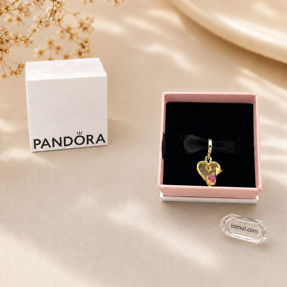 Charm Pandora 763622C01 Engravable Heart & Arrow Double Dangle Charm | Laimut | Ảnh chụp thực tế fullbox