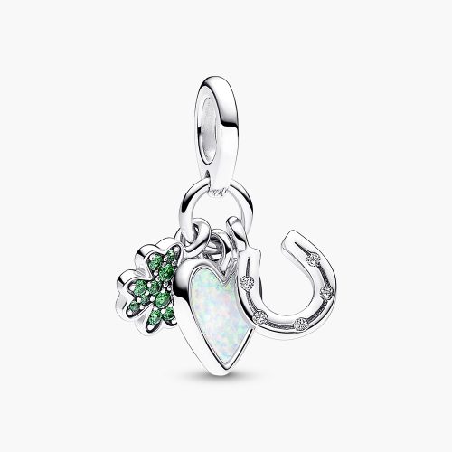 Charm Pandora 792755C01 Four Leaf Clover, Heart and Horseshoe Triple Dangle Charm | Laimut | Ảnh 3D