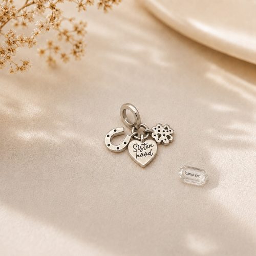 Charm Pandora 792755C01 Four Leaf Clover, Heart and Horseshoe Triple Dangle Charm | Laimut | Ảnh chụp thực tế