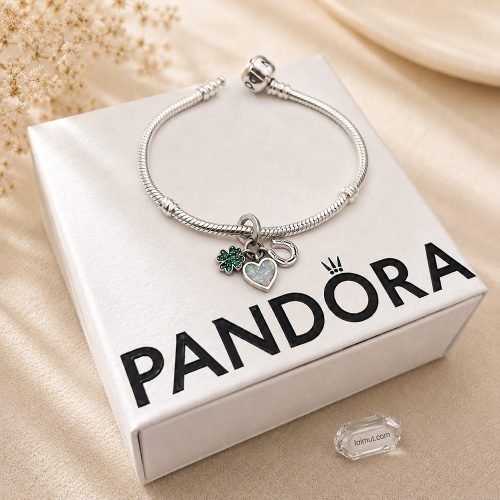 Charm Pandora 792755C01 Four Leaf Clover, Heart and Horseshoe Triple Dangle Charm | Laimut | Ảnh chụp thực tế