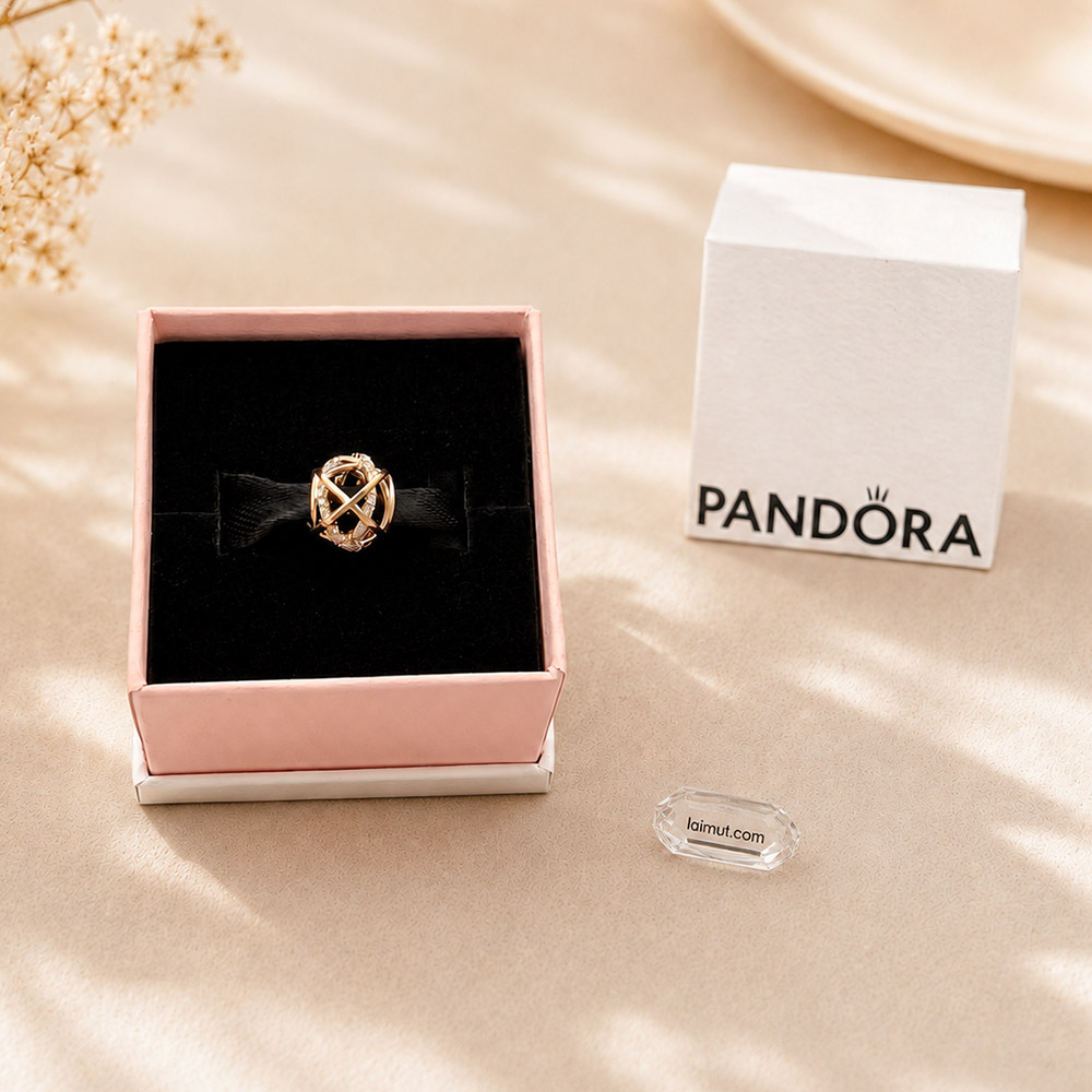 Charm Pandora 781388CZ Openwork Abstract PANDORA Rose Charm | Laimut | Ảnh chụp thực tế fullbox