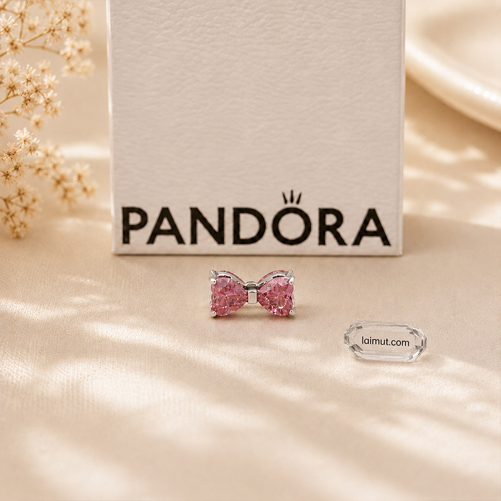 Charm Pandora 794253C01 Pink Bow Charm chụp thật mặt trước