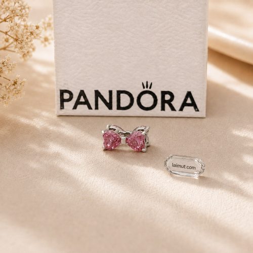 Charm Pandora 794253C01 Pink Bow Charm chụp thật góc nghiêng