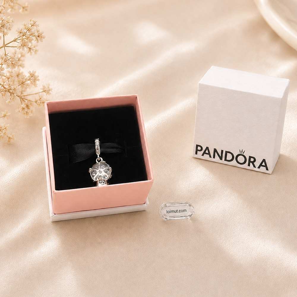 Charm Pandora 792369C01 Snowflake Snow Globe Dangle Charm | Laimut | Ảnh chụp thực tế fullbox