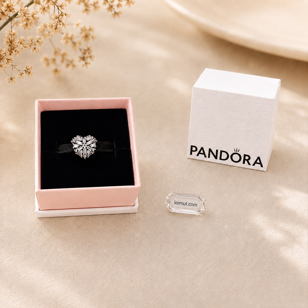 Charm Pandora 794240C01 Sparkling Heart Charm | Laimut | Ảnh chụp thực tế fullbox