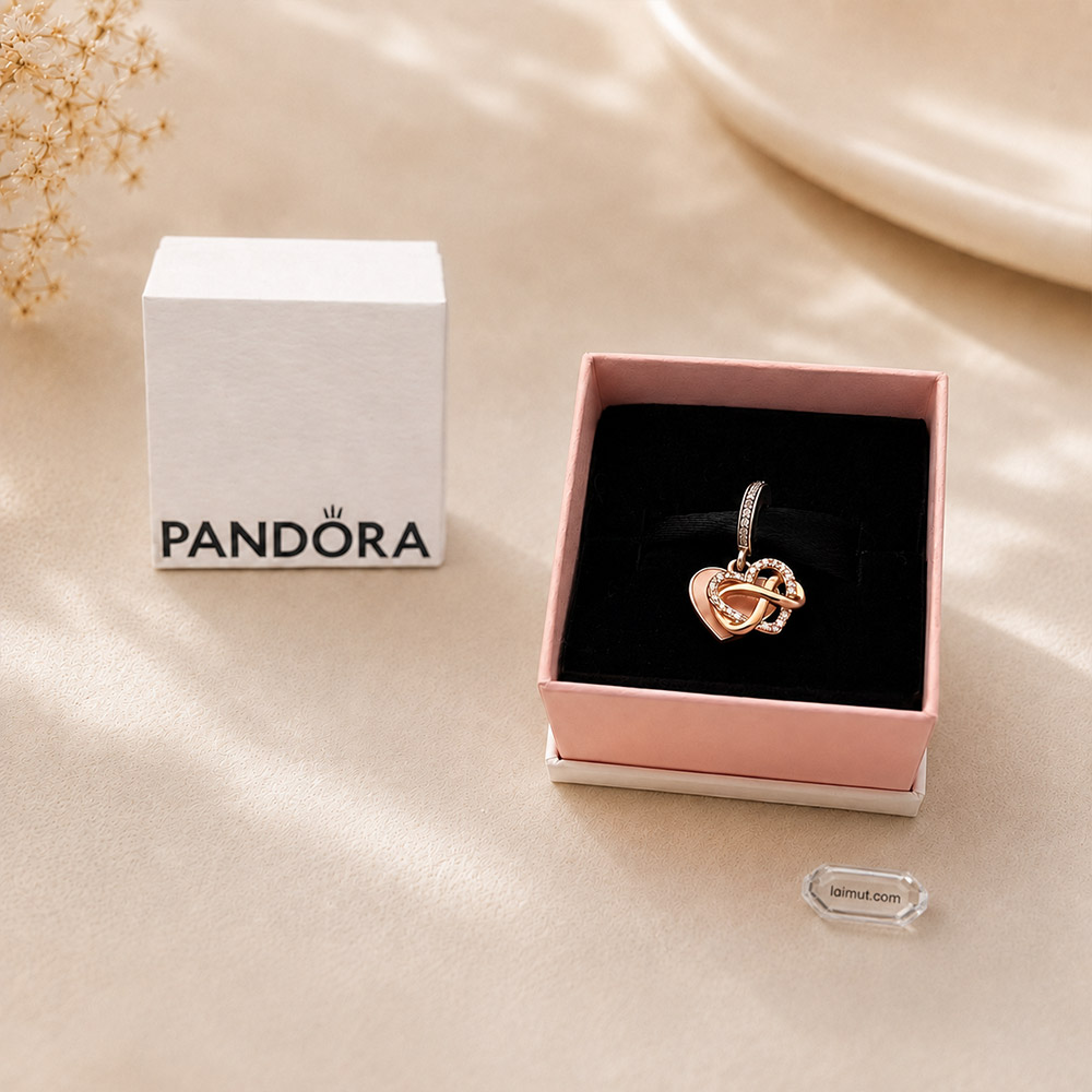 Charm Pandora 788878C01 Sparkling Infinity Heart Dangle Charm | Laimut | Ảnh chụp thực tế fullbox