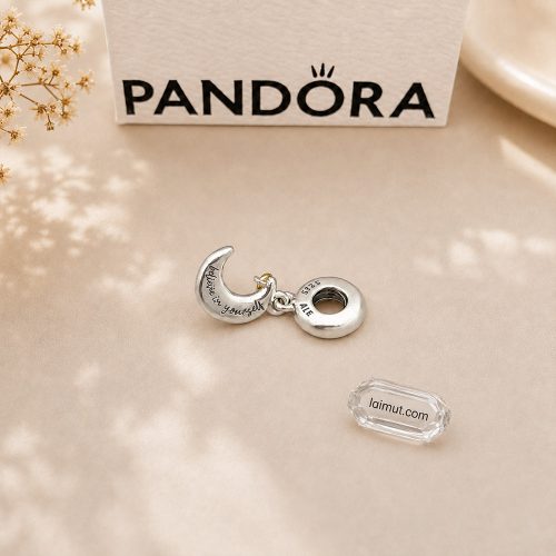 Charm Pandora 762985C01 Two-tone Key & Moon Dangle Charm | Laimut | Ảnh chụp thực tế