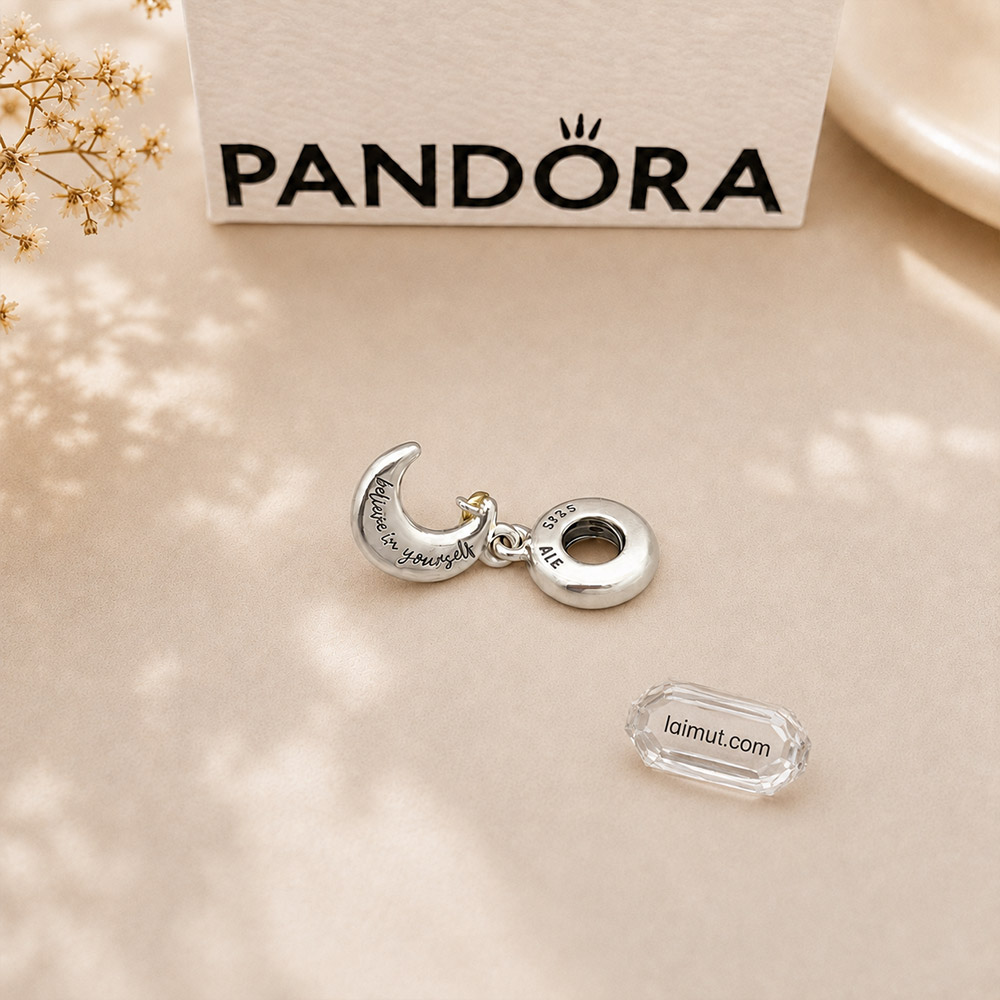 Charm Pandora 762985C01 Two-tone Key & Moon Dangle Charm | Laimut | Ảnh chụp thực tế