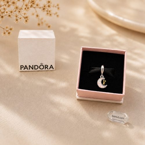 Charm Pandora 762985C01 Two-tone Key & Moon Dangle Charm | Laimut | Ảnh chụp thực tế fullbox
