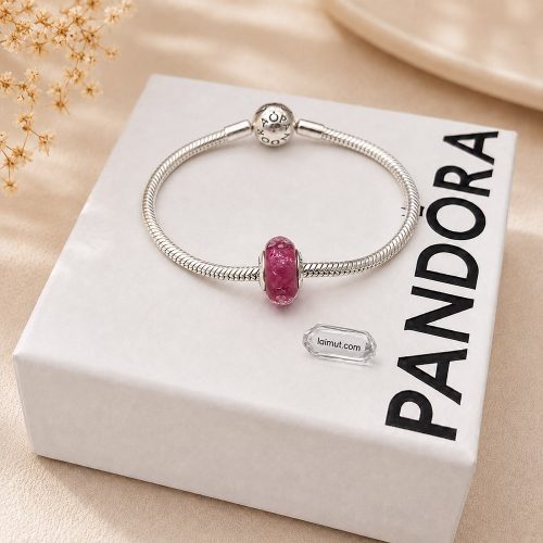 Charm Pandora 798872C00 Wavy Fancy Pink Murano Glass Charm | Laimut | Ảnh chụp thực tế