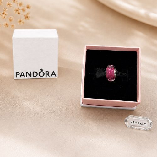 Charm Pandora 798872C00 Wavy Fancy Pink Murano Glass Charm | Laimut | Ảnh chụp thực tế fullbox