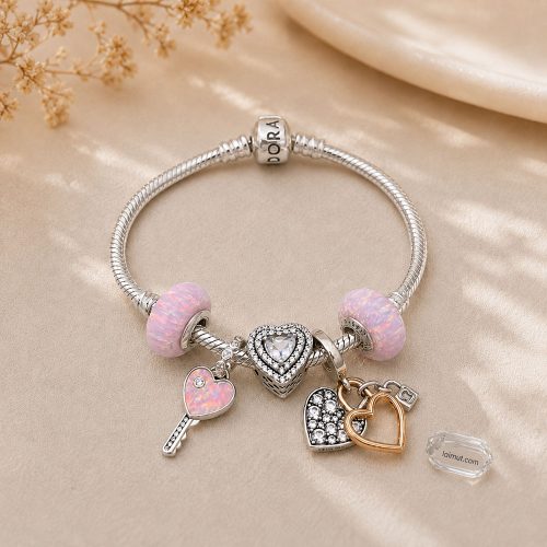Charm Pandora 794427C01 Opalescent Heart Key Dangle Charm | Laimut | Ảnh chụp thực tế