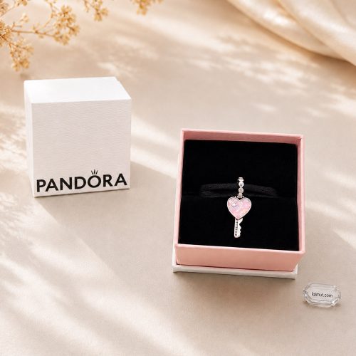 Charm Pandora 794427C01 Opalescent Heart Key Dangle Charm | Laimut | Ảnh chụp thực tế fullbox