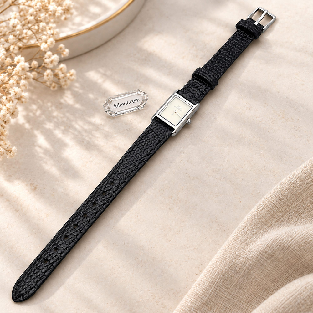 Đồng hồ Daniel Wellington Bound Mini Black Lizard Silver chụp thực tế