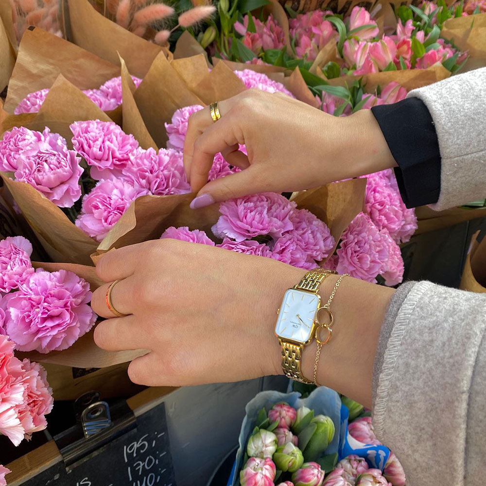 Mẫu đeo Đồng hồ Daniel Wellington DW00100622 Quadro 5-Link Evergold