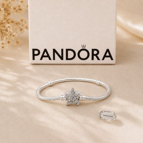 Vòng charm Pandora 599639C01 Asymmetric Star Clasp Snake Chain Bracelet | Laimut | Ảnh chụp thực tế