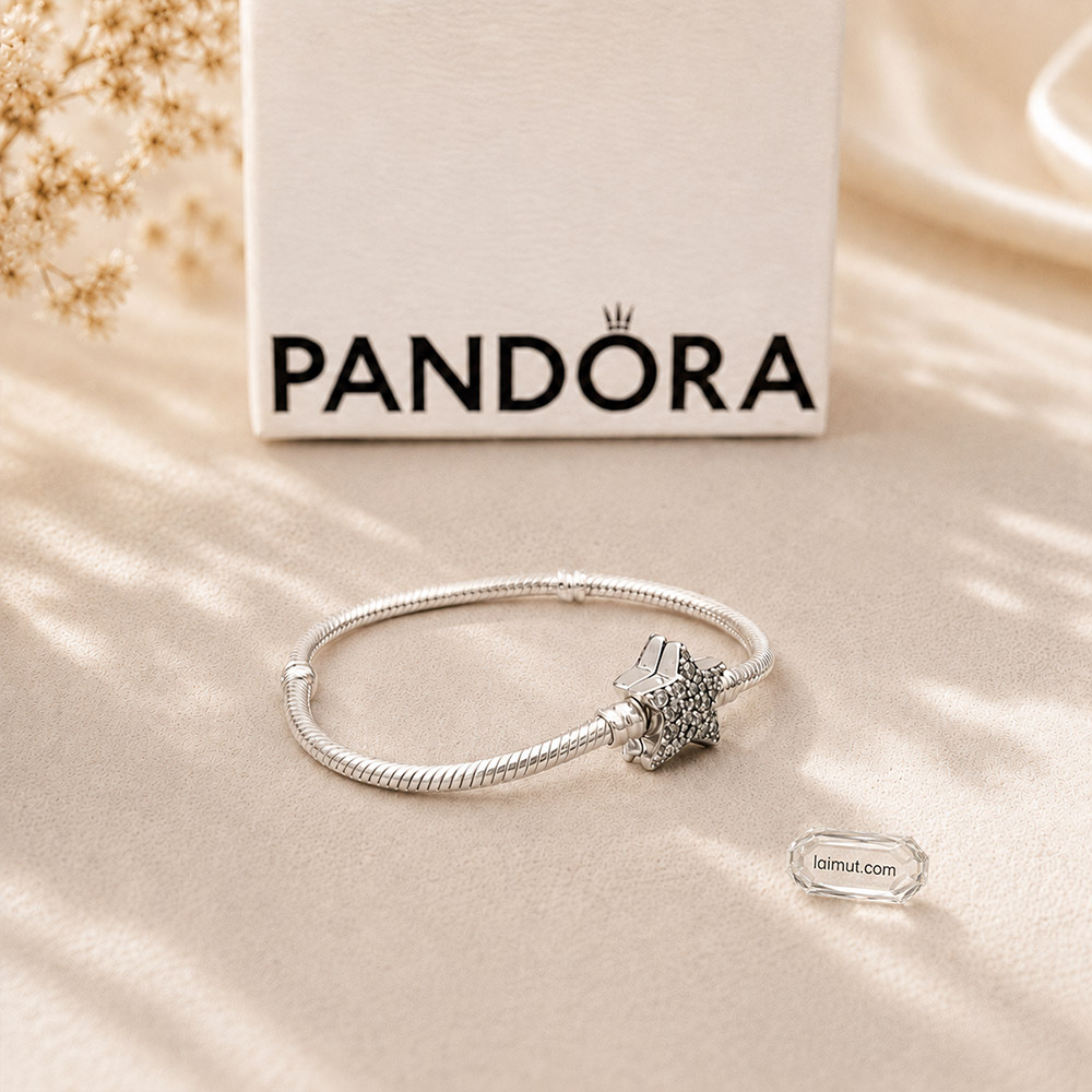 Vòng charm Pandora 599639C01 Asymmetric Star Clasp Snake Chain Bracelet | Laimut | Ảnh chụp thực tế