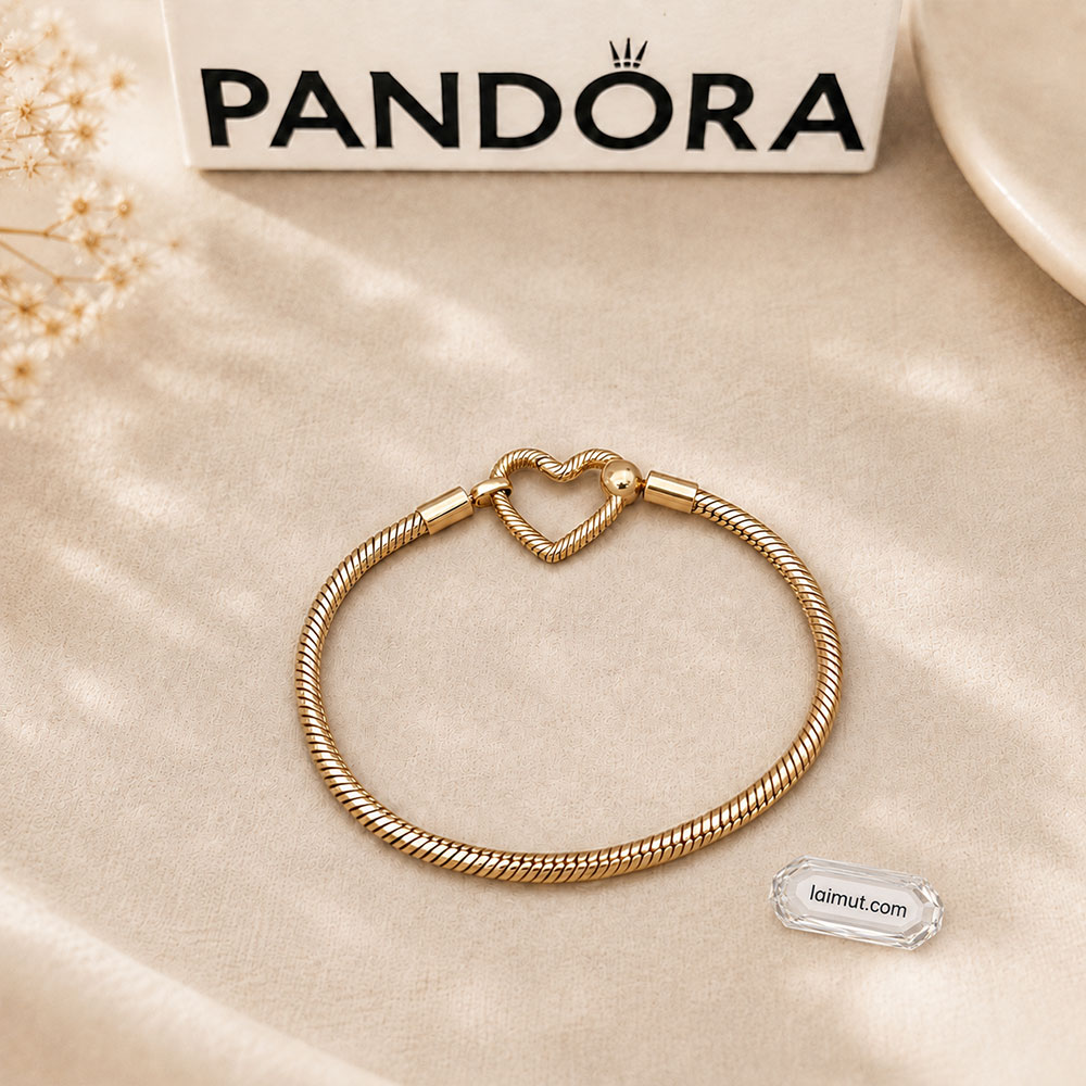 Vòng charm Pandora 582257C00 Heart Closure Snake Chain Bracelet | Laimut | Ảnh chụp thực tế