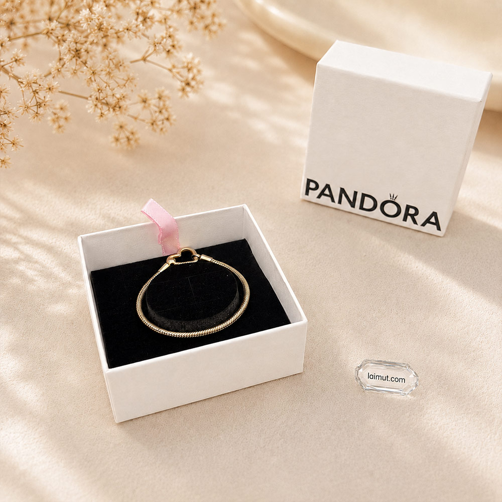 Vòng charm Pandora 582257C00 Heart Closure Snake Chain Bracelet | Laimut | Ảnh chụp thực tế fullbox