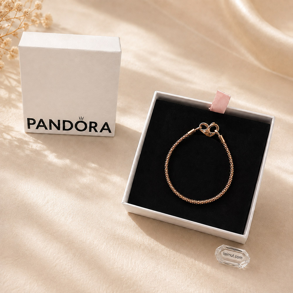 Vòng charm Pandora 582731C00 Studded Chain Bracelet | Laimut | Ảnh chụp thực tế fullbox