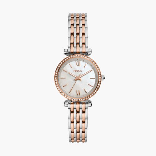 Đồng hồ Fossil ES4649 Carlie Mini 28mm mặt xà cừ dây thép two-tone