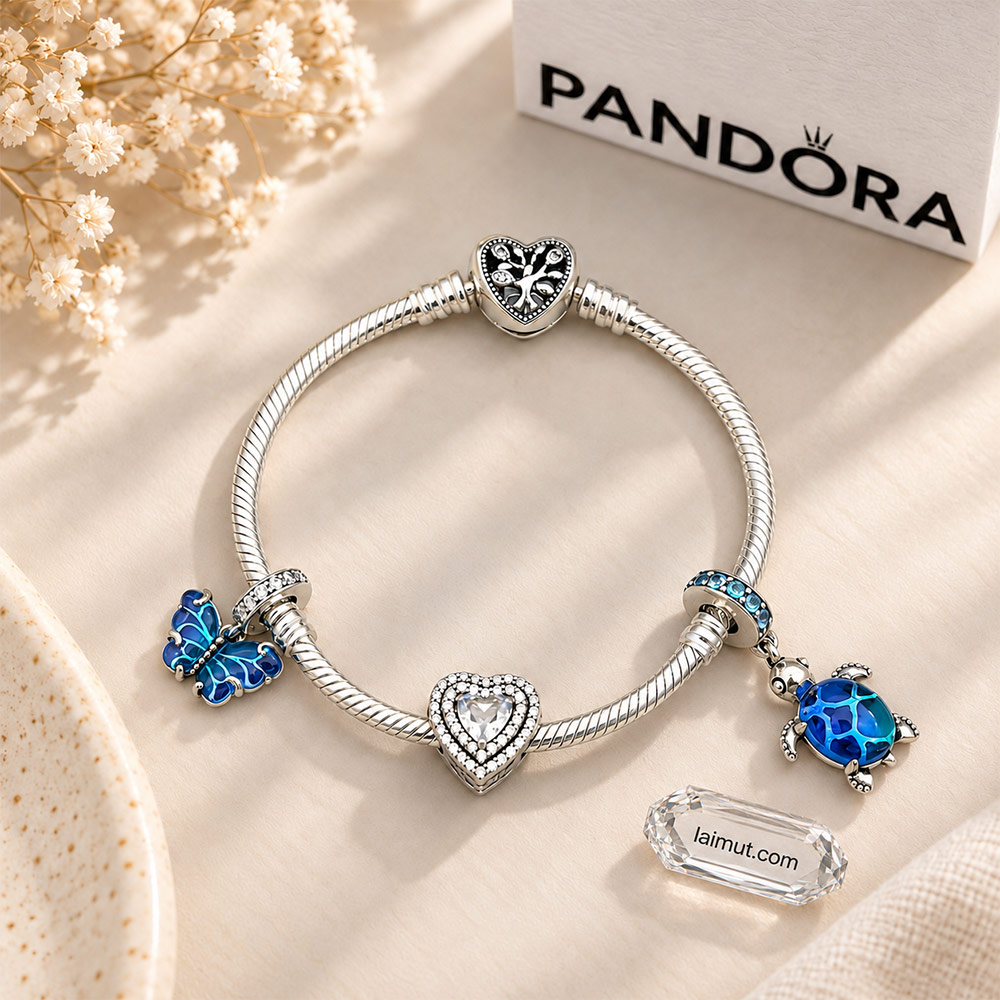 Ảnh thực tế bộ vòng charm Pandora Blue Love Journey tại Laimut