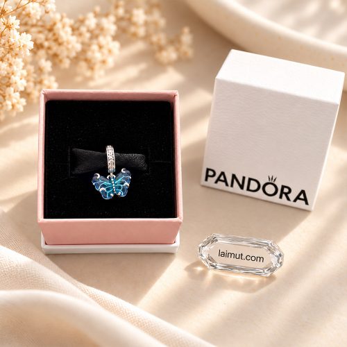 Charm Pandora Blue Murano Glass Butterfly 792698C01 fullbox