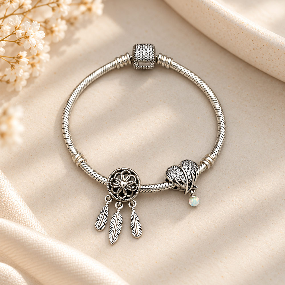 Charm Pandora Sparkling Angel Wings & Heart 792980C01 fullbox