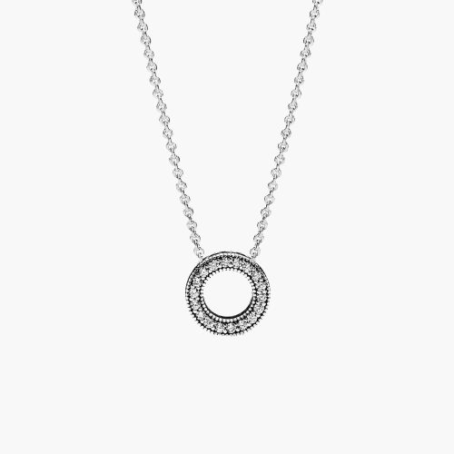 Dây chuyền Pandora Logo Pavé Circle 397436CZ bạc sterling đính Cubic Zirconia